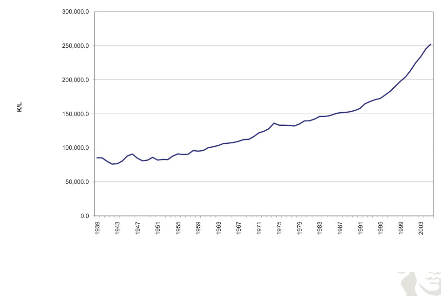 Serie storica del capitale per unità di lavoro.